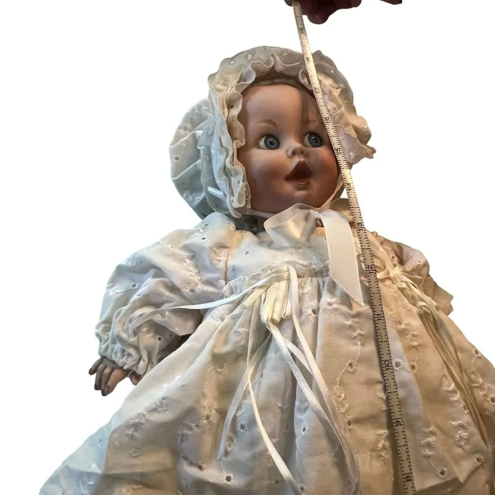 Vintage Baby Doll with Christening Gown Bonnet Booties White Eyelet Dress Outfit